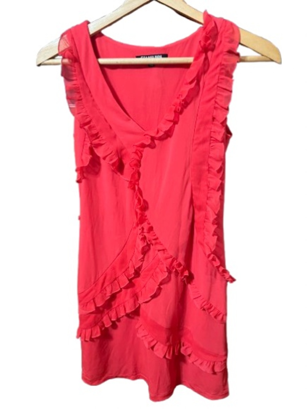NWT Gianni Bini Vera Tea Rose Azalea Sleeveless Ruffle V-Neck Dress -Size XS